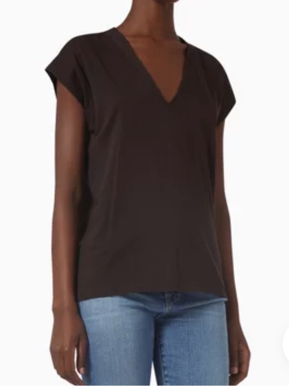 Frame Le Mid Rise V-Neck T in Brown